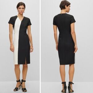 HUGO BOSS DAHOTA SLIM-FIT DRESS WITH V NECKLINE COLOR BLOCK-AS SEEN ON TV Sz 10